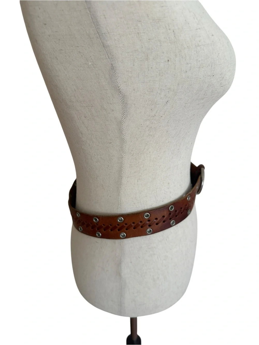 Vintage Y2K Abercrombie & Fitch Brown Leather Belt with Round Ring Buckle S